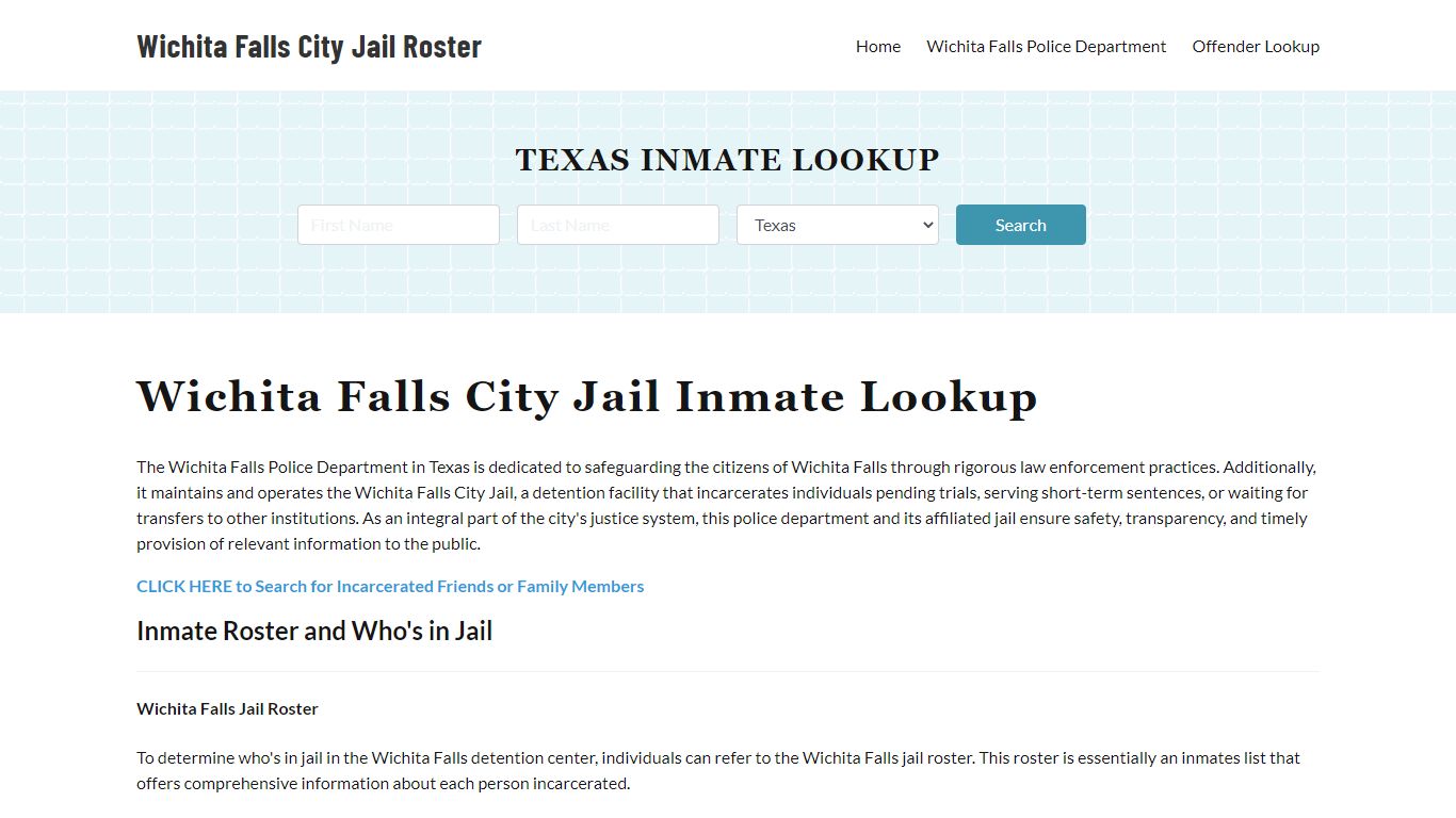Wichita Falls Police Department & City Jail, TX Inmate Roster, Arrests ...